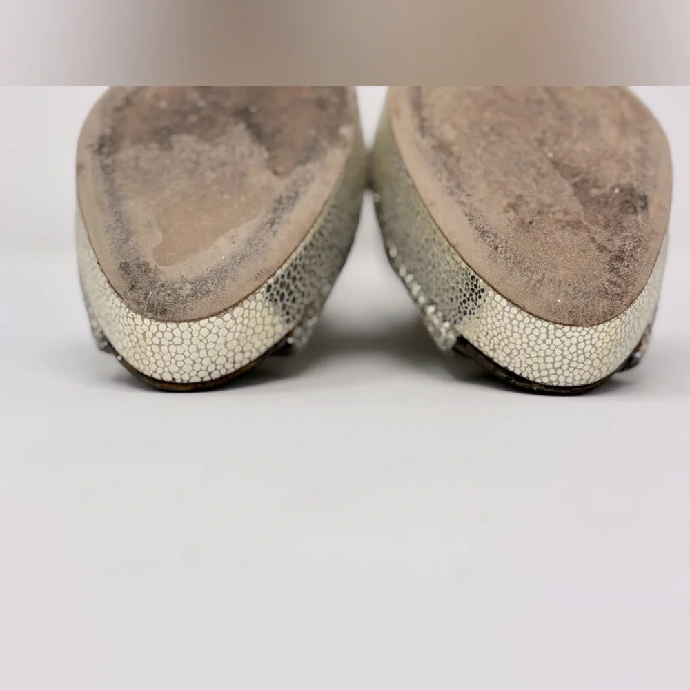 Jimmy Choo Crown Glitter Fabric Champagne Peep Toe Pumps Heels Size 38 - Picture 8 of 12